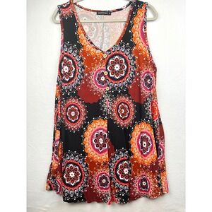 Monnuro Tank Top Womens 3X Mandala Print Sleeveless Pleated Tunic